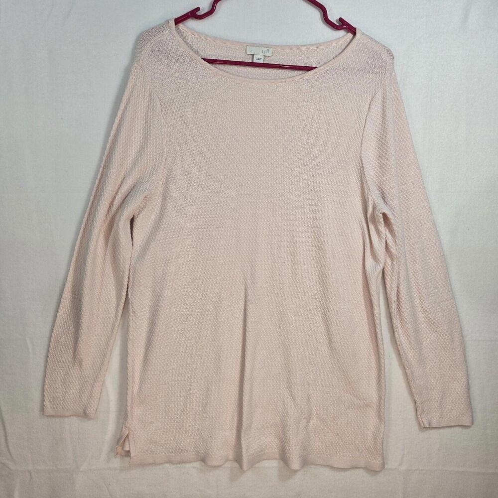 J Jill Womens Lightweight Textured Cotton Boat Neck Long Sleeve Pullover Pink L